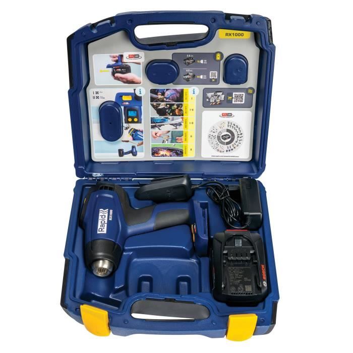 Pistolet air chaud - RAPID - RX1000 - 18V - Décapeur thermique jusqu'a 550°C - Coffret (Boîte + batterie + chargeur) - (5001510)