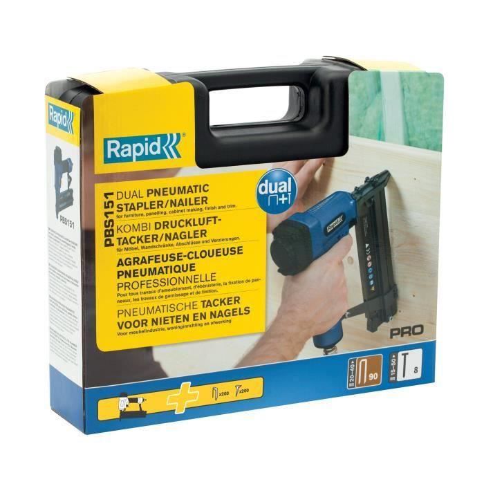 Agrafeuse cloueuse pneumatique RAPID PRO PBS151 - pour agrafes 90 de 20 a 40 mm et pointes 8 de 15 a 50mm