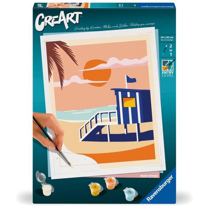 CreArt 24x30 cm Beach Cottage, Adulte, Peinture par numéros, 23896, Ravensburger