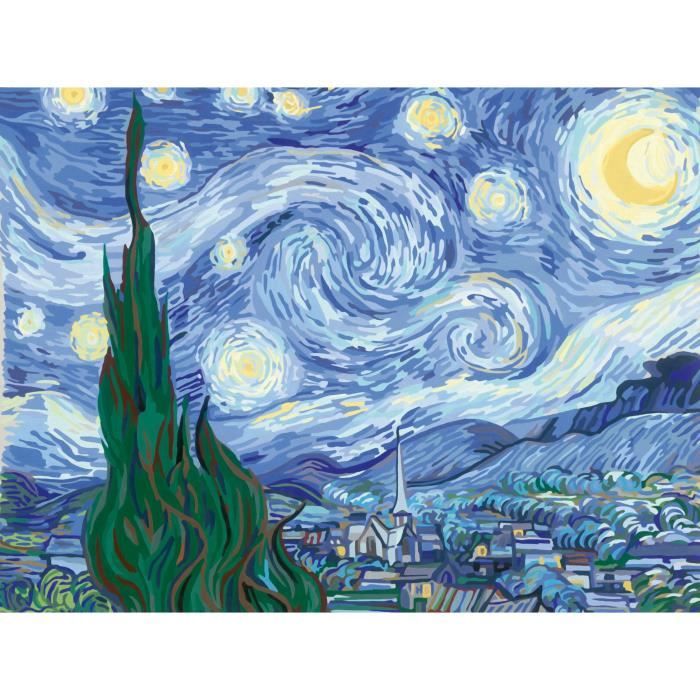 Ravensburger–CreArt Toiles 30x40 cm–Van Gogh/La nuit étoilée–Peinture par numéros–Adulte-Activité détente et créative–Des14ans–23915