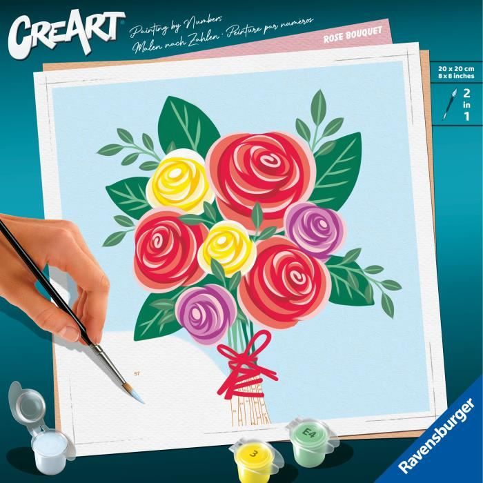 CreArt 20x20 cm Bouquet de roses, Loisir créatif, Adulte, Peinture par numéros, 25520, Ravensburger