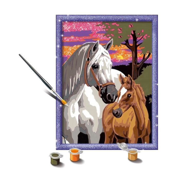 CreArt Kids 18x24cm Chevaux au coucher du soleil, Kit de peinture par numéros Numéro d'Art, Des 9 ans, 25809, Ravensburger