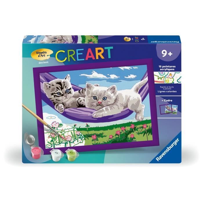 CreArt Kids 18x24cm Chatons dans le hamac, Kit de peinture par numéros Numéro d'Art, Des 9 ans, 25828, Ravensburger
