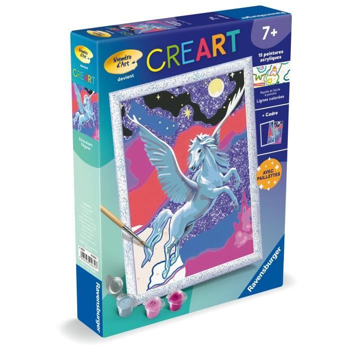 CreArt Kids 18x24cm Etincelant Pégase, Kit de peinture par numéros Numéro d'Art, Des 7 ans, 25830, Ravensburger