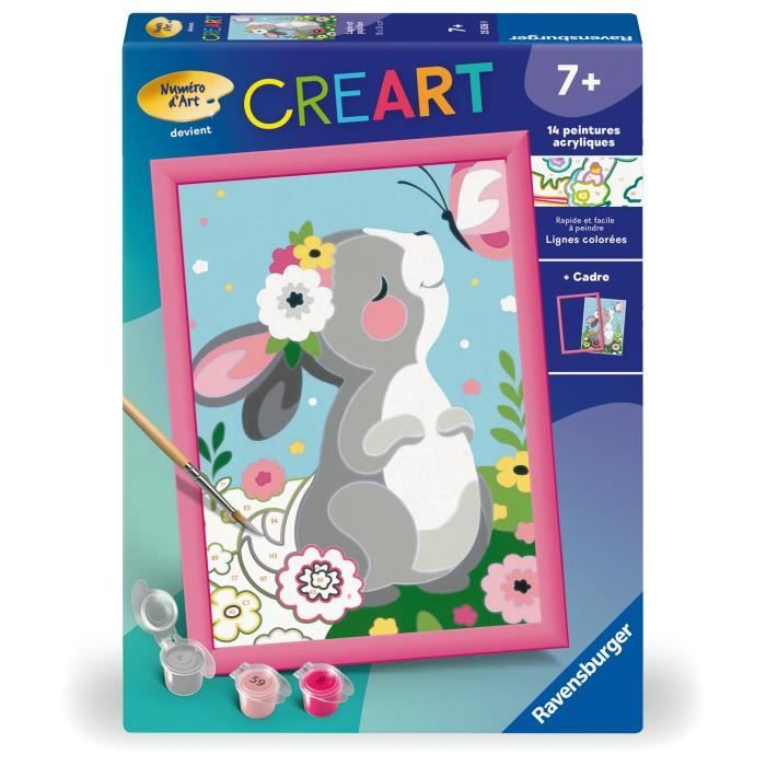 CreArt Kids 18x24cm Lapin et papillon, Kit de peinture par numéros Numéro d'Art, Des 7 ans, 25836, Ravensburger