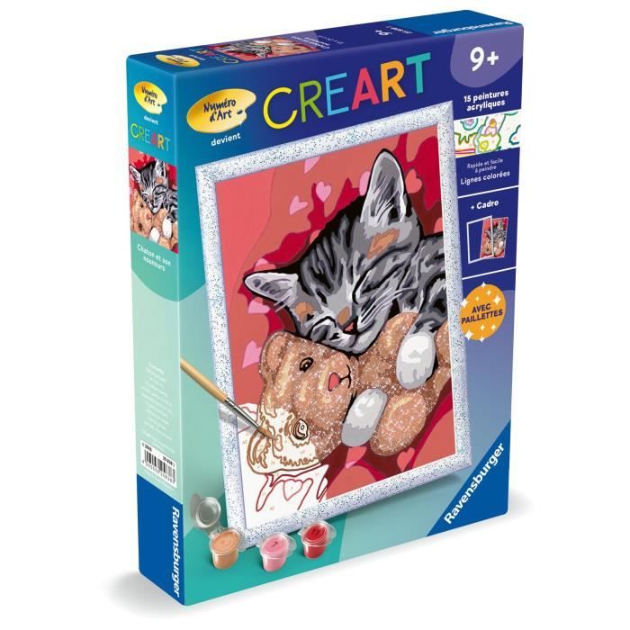 CreArt Kids 18x24cm Chaton et son nounours, Kit de peinture par numéros Numéro d'Art, Des 9 ans, 25838, Ravensburger
