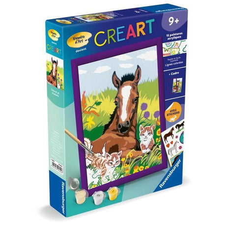 CreArt Kids 18x24cm Cheval et chatons, Kit de peinture par numéros Numéro d'Art, Des 7 ans, 25840, Ravensburger