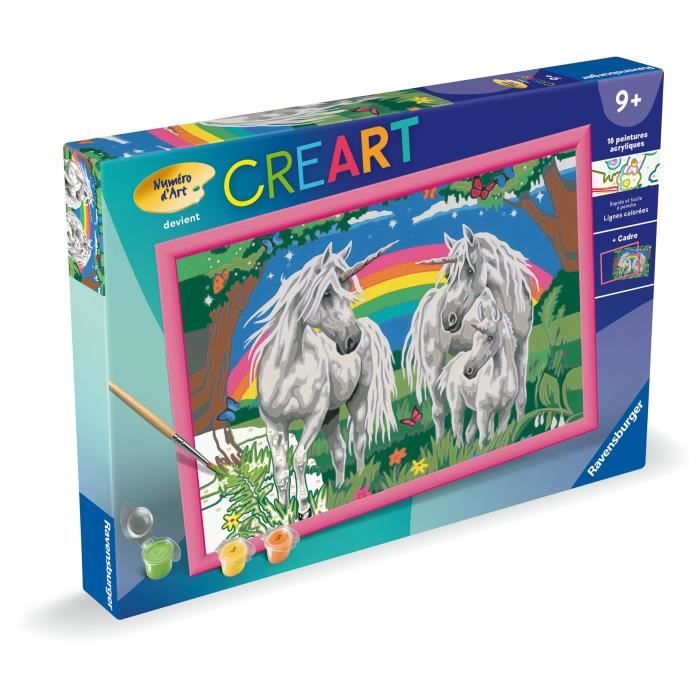 CreArt Kids 31x21cm Au pays des licornes, Kit de peinture par numéros Numéro d'Art, Des 9 ans, 25849, Ravensburger