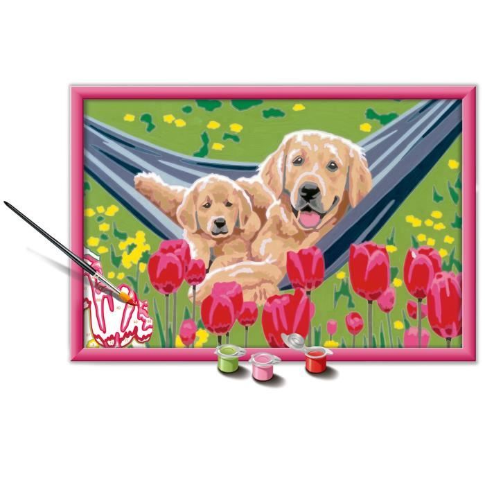 CreArt Kids 31x21cm Labrador et tulipes, Kit de peinture par numéros Numéro d'Art, Des 7 ans, 25852, Ravensburger