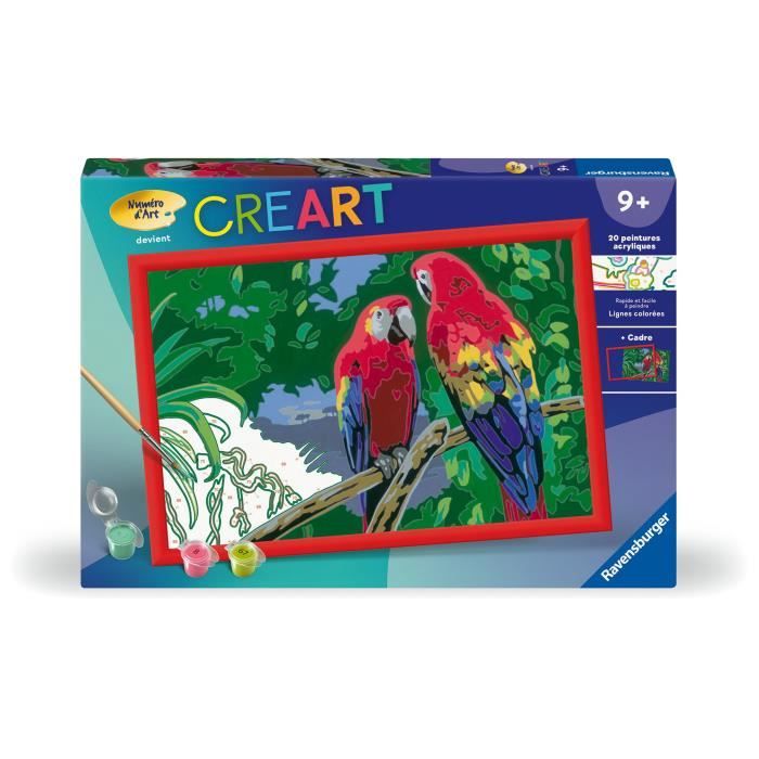 CreArt Kids 31x21cm Perroquets, Kit de peinture par numéros Numéro d'Art, Des 7 ans, 25854, Ravensburger