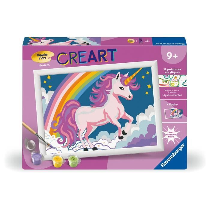 CreArt Kids 18x24cm Licorne Néon, Kit de peinture par numéros Numéro d'Art, Des 7 ans, 25904, Ravensburger
