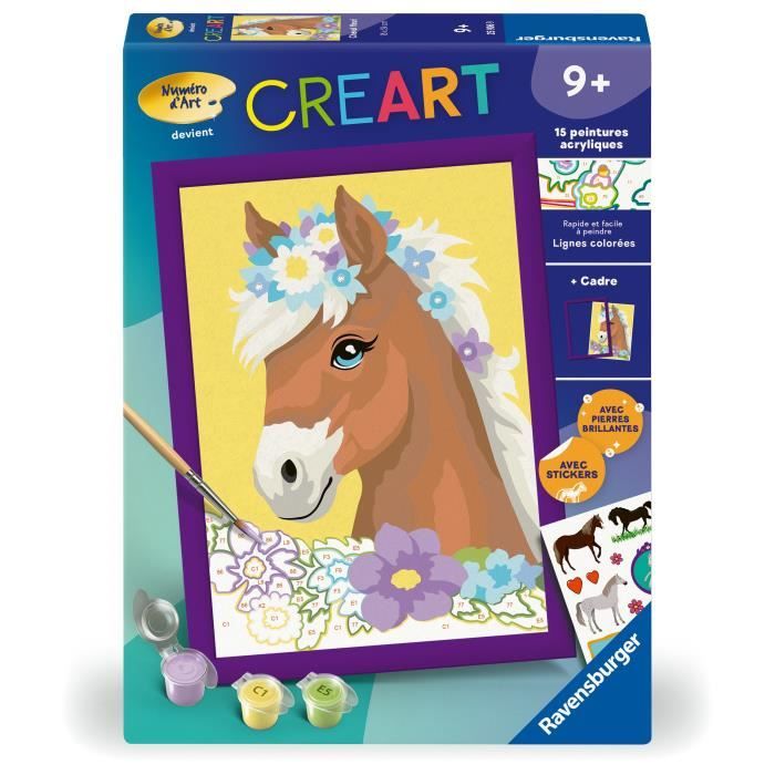 CreArt Kids 18x24cm Cheval fleuri, Kit de peinture par numéros Numéro d'Art, Des 7 ans, 25906, Ravensburger