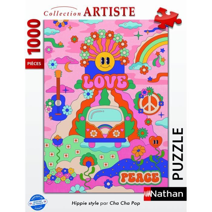 Puzzle 1000 pieces Hippie style / Cha cha Pop, des 14 ans, Puzzle de qualité supérieure, Collection Artiste, 12001443, Nathan