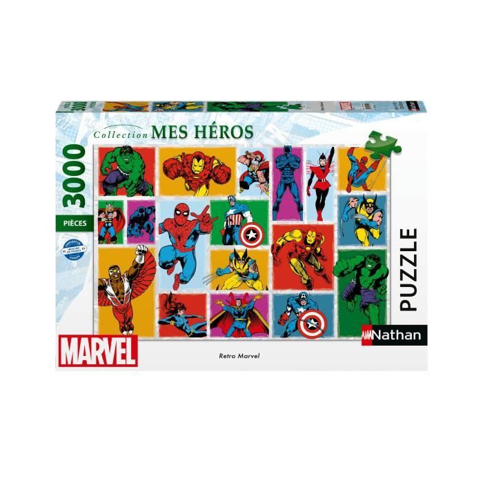 Puzzle 3000 pieces Retro Marvel, Adultes et enfants des 14 ans, Puzzle de qualité supérieure, Collection Mes Héros, 12001549, Nathan