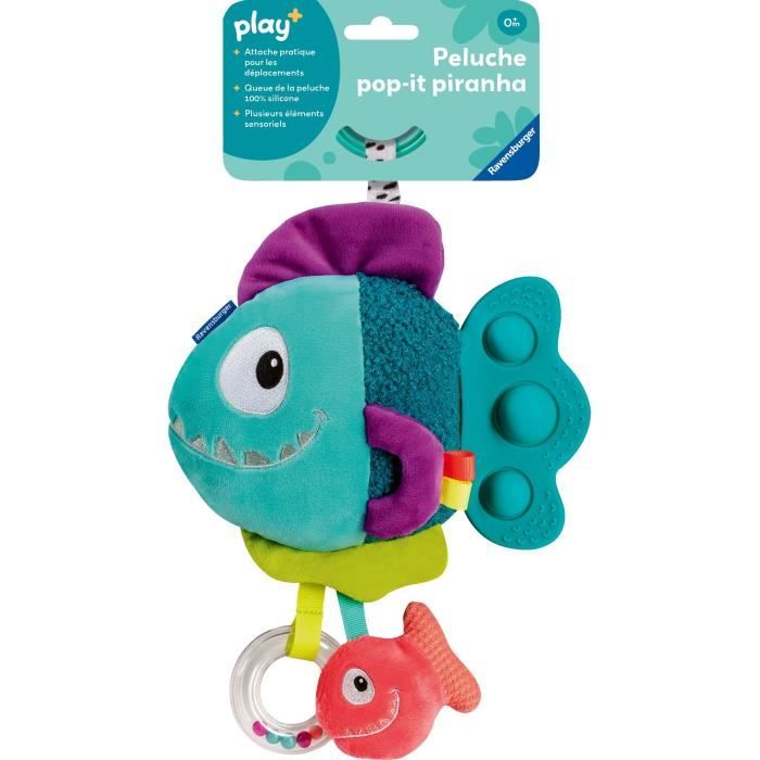 Ravensburger play+, Peluche pop-it - Piranha bleu, 6-36 mois, Premier ‚ge, bÈbÈ