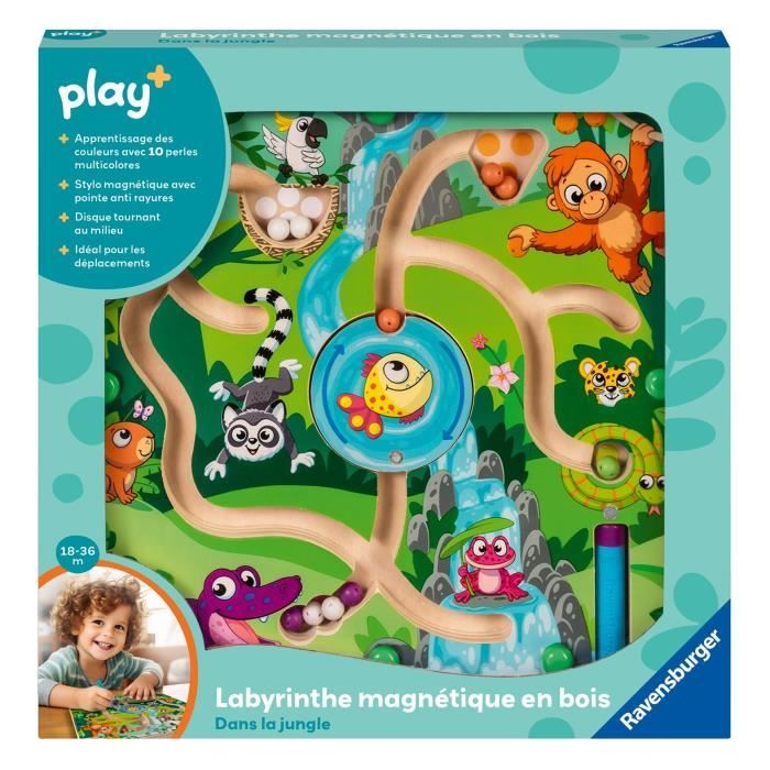 Ravensburger play+, Labyrinthe magnétique en bois - Dans la jungle , 6-36 mois, Premier âge, bébé