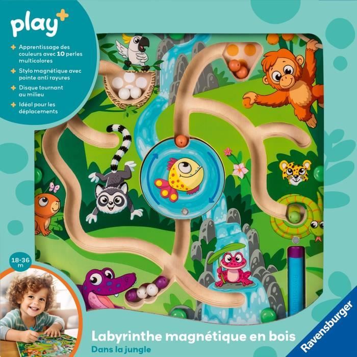 Ravensburger play+, Labyrinthe magnÈtique en bois - Dans la jungle , 6-36 mois, Premier ‚ge, bÈbÈ