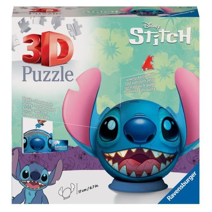 Puzzle 3D Ball Disney Stitch 72 pieces, Des 6 ans, Ravensburger, 11574