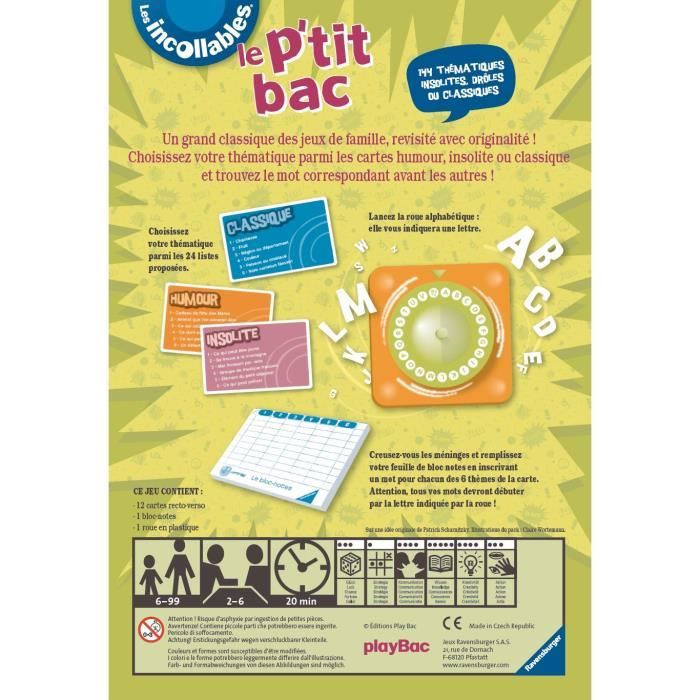 LES INCOLLABLES Le P'tit bac - Ravensburger - Jeu de société enfants - Petit Bac revisité, original et fun - Des 6 ans