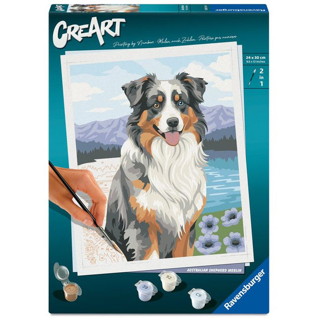 Ravensburger – CreArt 24x30 cm – Adulte – Peinture par numéros – Berger Australien – Loisir créatif – 12023114