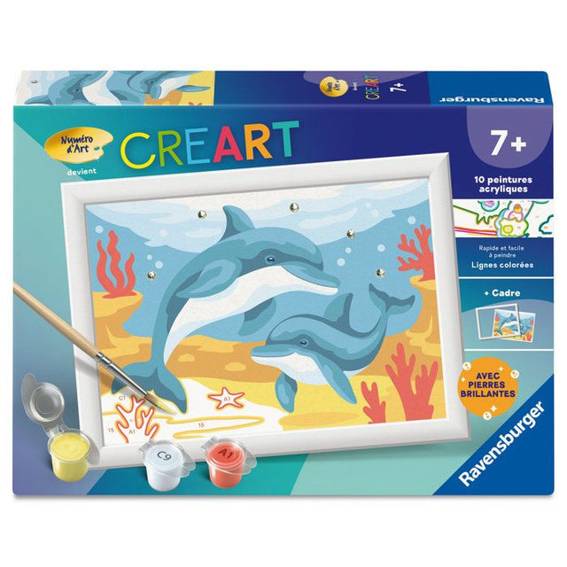 Ravensburger – CreArt Kids 13x18cm – Numéro d'Art – Dauphins et coraux – Kit de peinture par numéros – Des 7 ans – 12023220