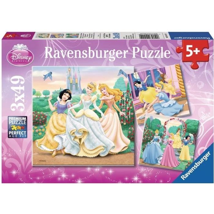 Puzzles 3x49 pieces Disney Princesses, Des 5 ans, Ravensburger