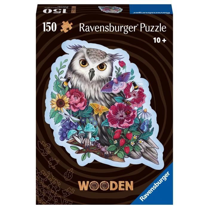 Puzzle en bois Hibou floral 150 pieces robustes et naturelles dont 15 figurines en bois (whimsies), des 10 ans, 17511, Ravensburger