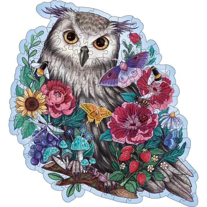Puzzle en bois Hibou floral 150 pieces robustes et naturelles dont 15 figurines en bois (whimsies), des 10 ans, 17511, Ravensburger
