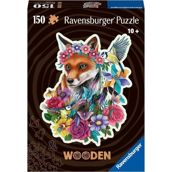 Puzzle en bois Renard coloré 150 pieces robustes et naturelles dont 15 figurines en bois (whimsies), Qualité premium - Pour enfants