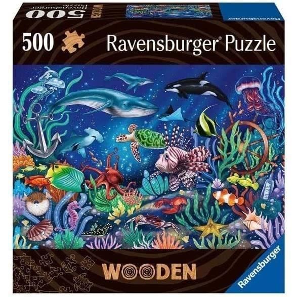 Puzzle en bois Monde marin coloré 500 pieces robustes et naturelles dont 40 figurines en bois (whimsies), Qualité premium - Pour enf