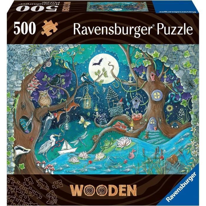 Puzzle en bois Foret fantastique 500 pieces robustes et naturelles dont 40 figurines en bois (whimsies), Qualité premium - Pour enfa