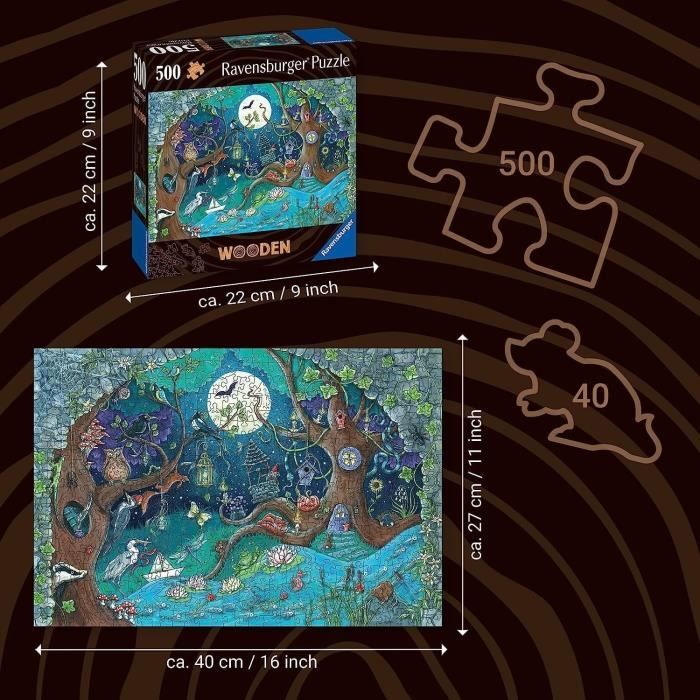 Puzzle en bois Foret fantastique 500 pieces robustes et naturelles dont 40 figurines en bois (whimsies), Qualité premium - Pour enfa