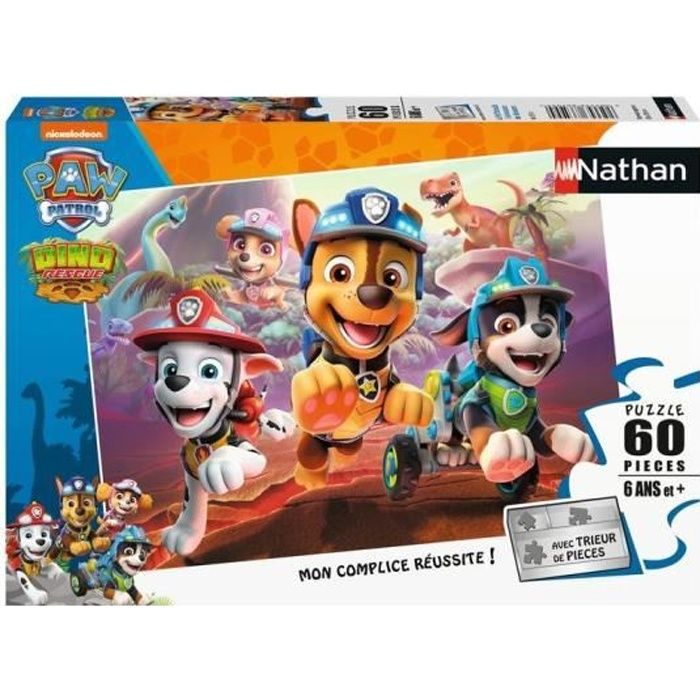 Nathan - Puzzle 60 pieces - Pat'Patrouille A la rescousse des dinosaures -  Puzzle Enfant + Trieur - Des 6 ans