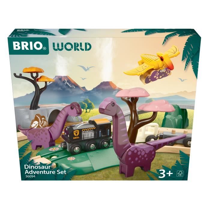 BRIO Circuit Aventure Dinosaure 21 pieces - Action de Jeu sans Pile - Dinosaures Inclus - Circuit de Train en Bois - Brio World