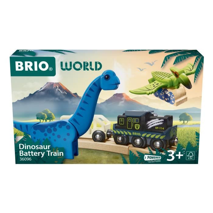 Brio Train a Piles Dinosaure - Train électrique - Dinosaure Inclus - pour circuit de train en bois - Des 3 Ans - Brio World - 36096