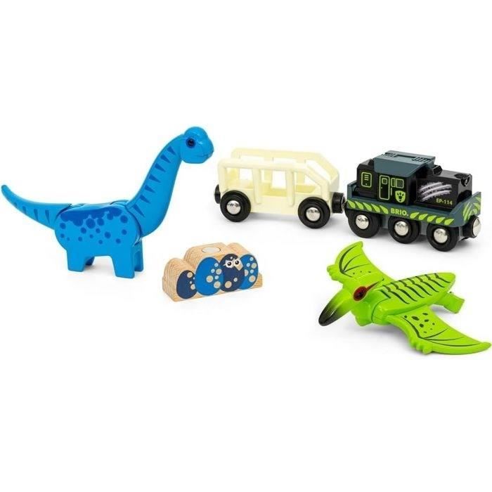 Brio Train a Piles Dinosaure - Train électrique - Dinosaure Inclus - pour circuit de train en bois - Des 3 Ans - Brio World - 36096