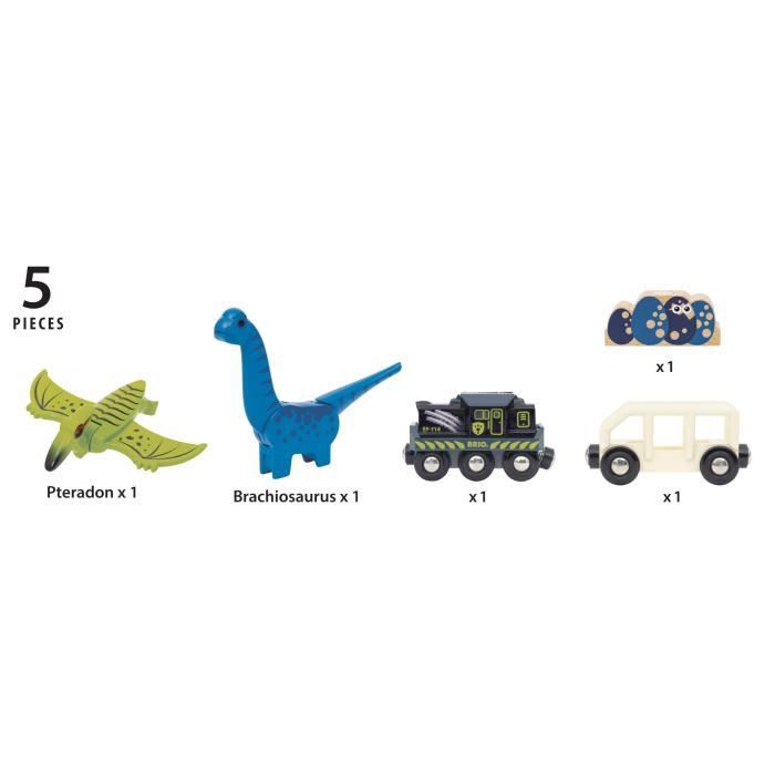 Brio Train a Piles Dinosaure - Train électrique - Dinosaure Inclus - pour circuit de train en bois - Des 3 Ans - Brio World - 36096