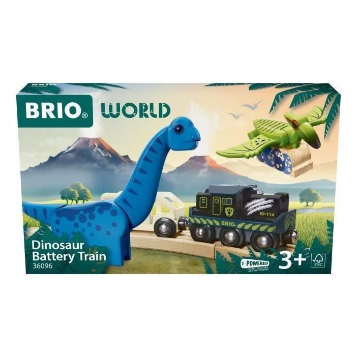 Brio Train a Piles Dinosaure - Train électrique - Dinosaure Inclus - pour circuit de train en bois - Des 3 Ans - Brio World - 36096
