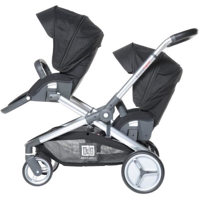 RED CASTLE Poussette double Evolutwin - Des la naissance - Jusqu'a 15kg - Dossier réglable - Noir