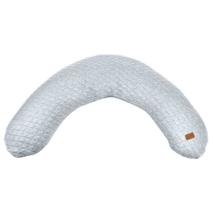 BÉABA - Big Flopsy™ - Coussin de grossesse et d'allaitement - Fleur de coton - Gris Chiné, 180 cm