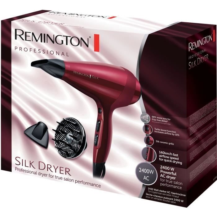 Sèche-Cheveux Remington AC9096 Silk Ionique Grille Céramique Protéine de Soie, Moteur AC Professionnel, Fonction turbo  2400W