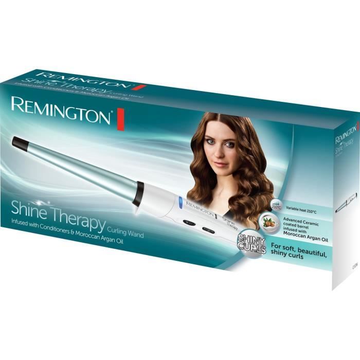 Fer a boucler conique - REMINGTON - CI53W Shine Therapy - 210° C - Chauffe rapide - 8 températures - Blanc