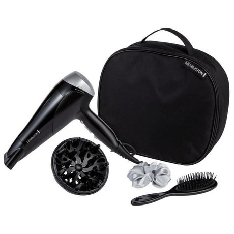 Coffret seche-cheveux Style Edit Remington D3171GP – 2200W - Vanity de rangement,Diffuseur, Brosse plate et Chouchou en soie