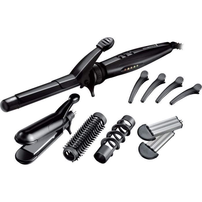 Multistyler 5en1 - Remington S8670 Lisse, Boucle, Ondule, Spirale, Gaufre - 4 embouts interchangeables, pinces a cheveux, mallette