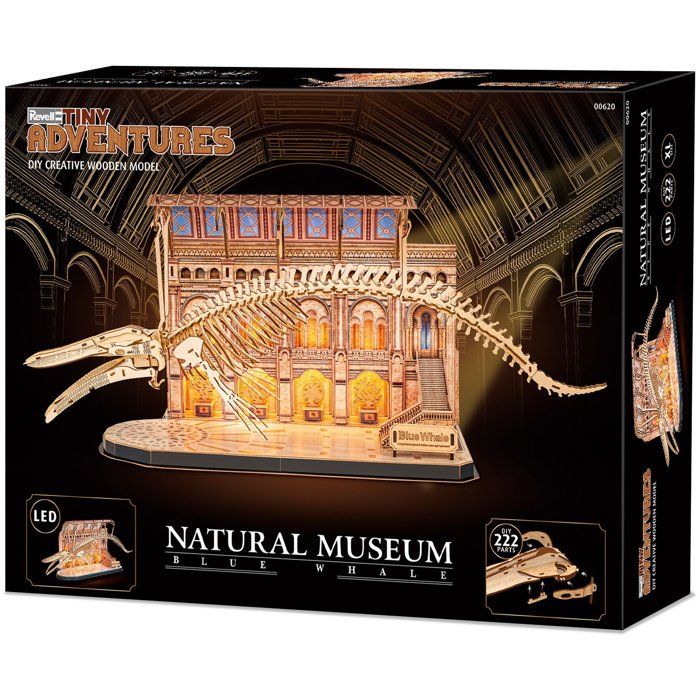 Puzzle 3D en bois - REVELL - Tiny Adventures - Natural Museum - Baleine Bleue - LED