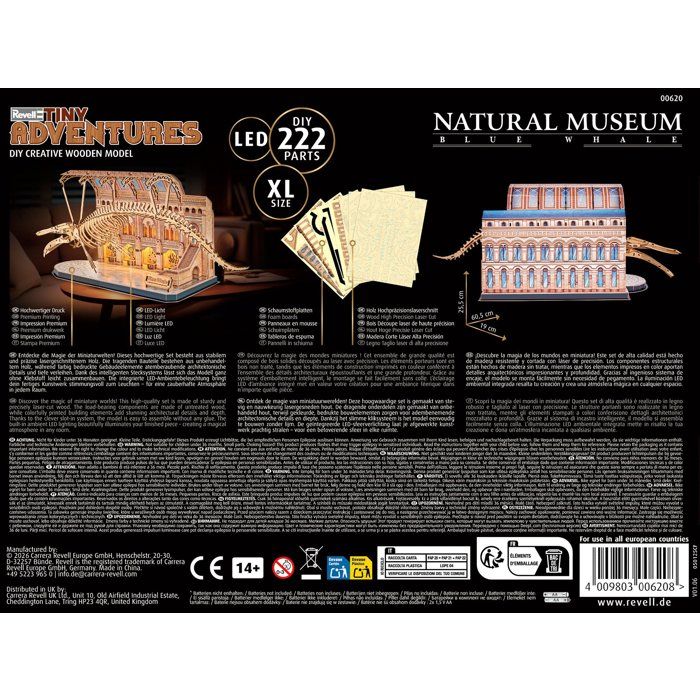 Puzzle 3D en bois - REVELL - Tiny Adventures - Natural Museum - Baleine Bleue - LED