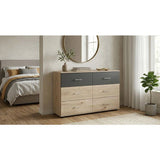 Commode RHODES - 6 tiroirs - Décor Chene et gris - L130 x P41 x H83 cm