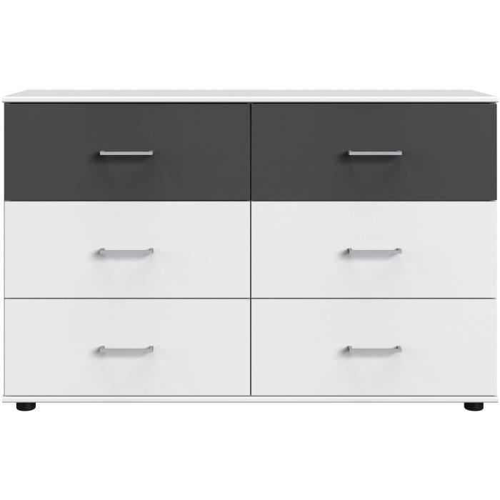 Commode RHODES - 6 tiroirs - Décor Blanc et gris - L130 x P41 x H83 cm