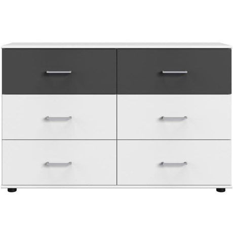 Commode RHODES  6 Tiroirs - Décor Blanc et gris - L130 x P41 x H83 cm