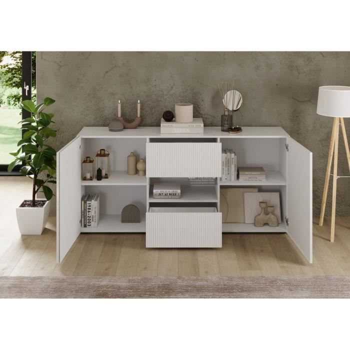 Buffet - RICCIONE - Blanc laqué brillant - 2 portes - 2 tiroirs - 181 x 42 x 84 cm